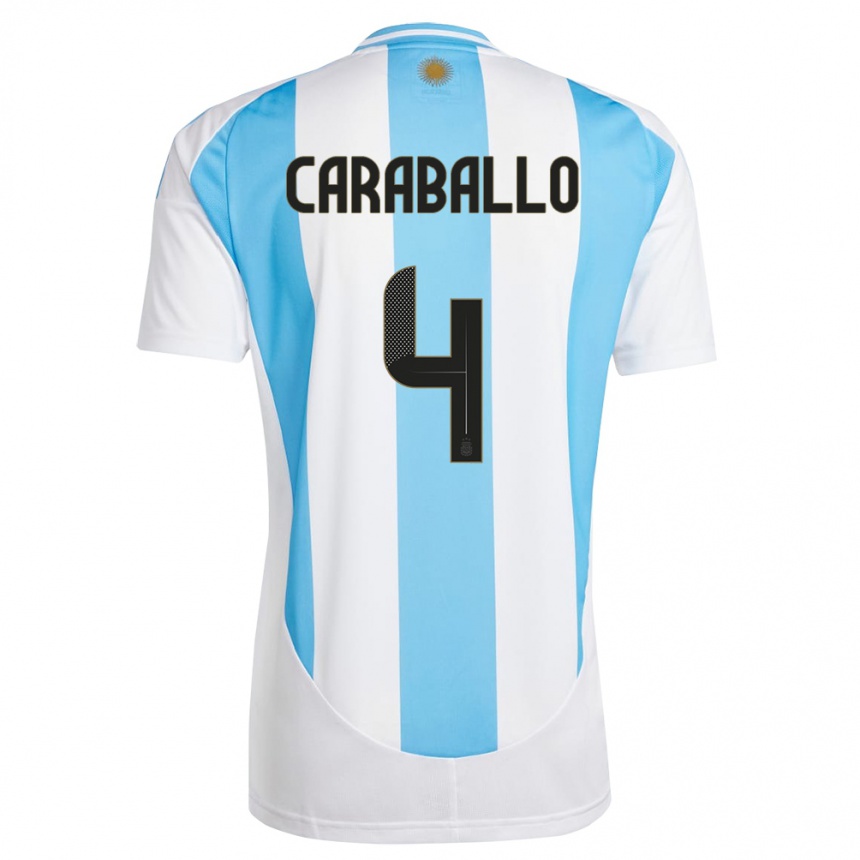 Kinder Fußball Argentinien Brian Caraballo #4 Weiß Blau Heimtrikot Trikot 24-26 T-Shirt Luxemburg