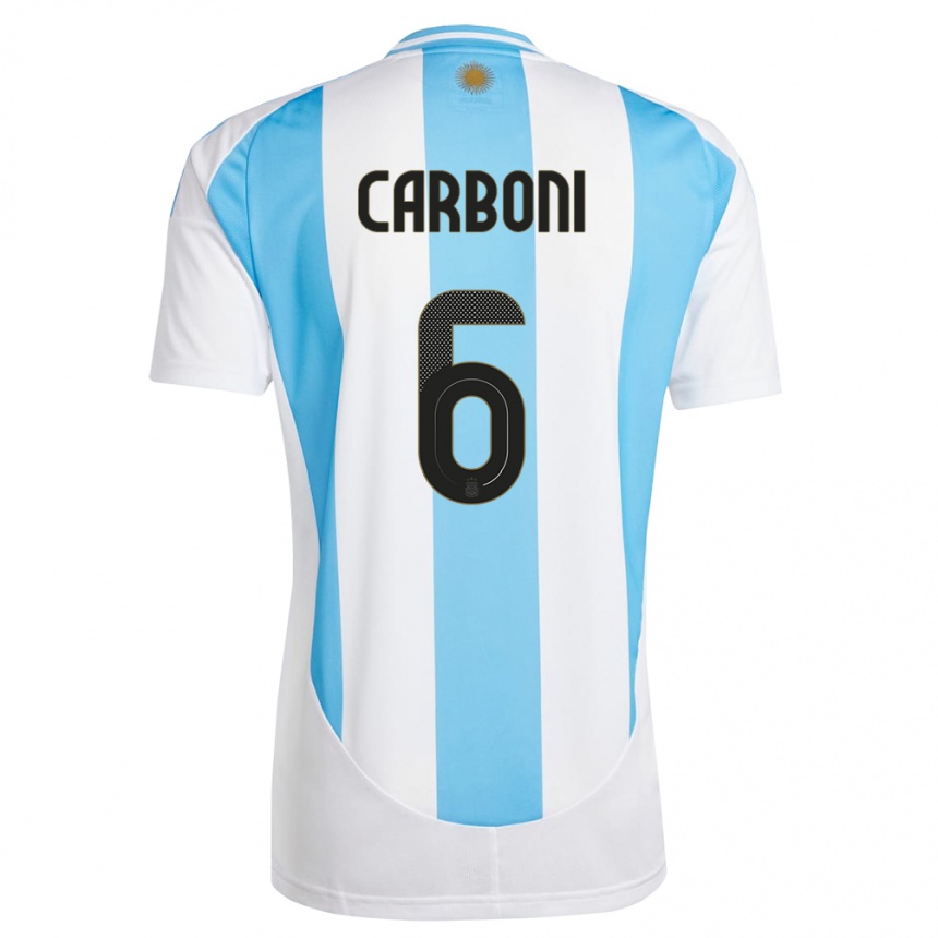 Kinder Fußball Argentinien Franco Carboni #6 Weiß Blau Heimtrikot Trikot 24-26 T-Shirt Luxemburg