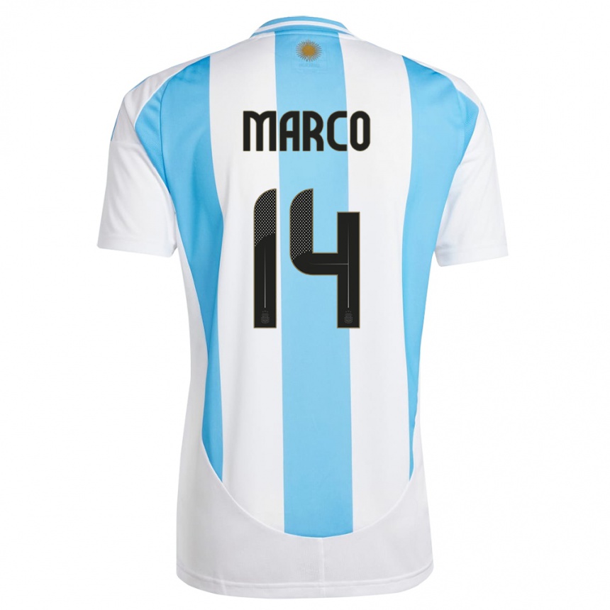 Kinder Fußball Argentinien Francisco Marco #14 Weiß Blau Heimtrikot Trikot 24-26 T-Shirt Luxemburg