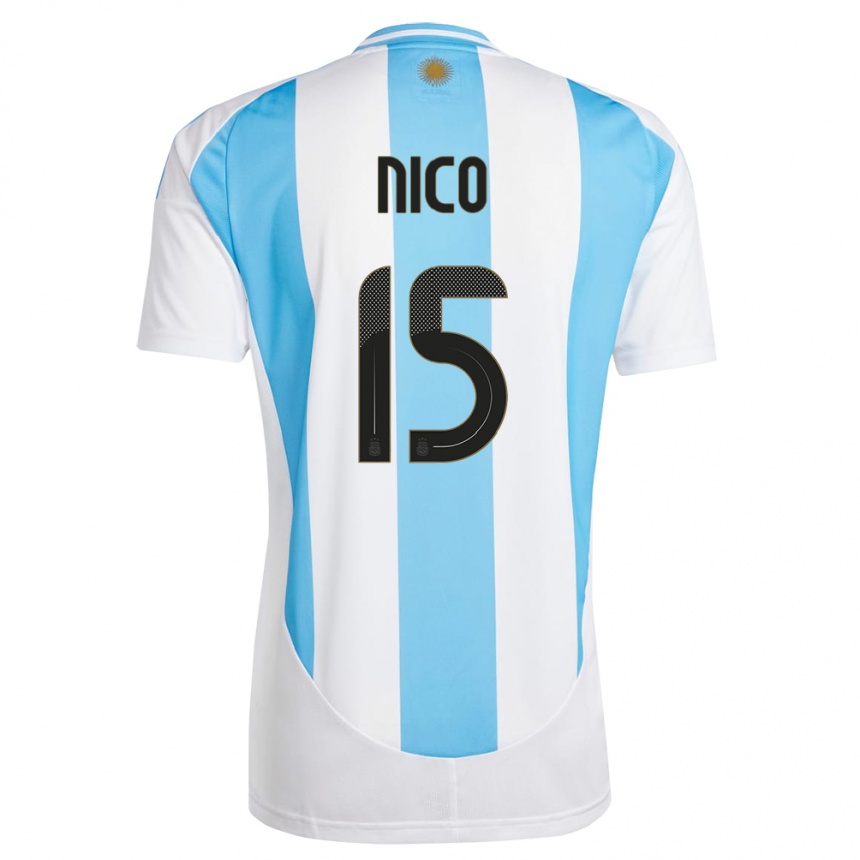 Kinder Fußball Argentinien Nico #15 Weiß Blau Heimtrikot Trikot 24-26 T-Shirt Luxemburg