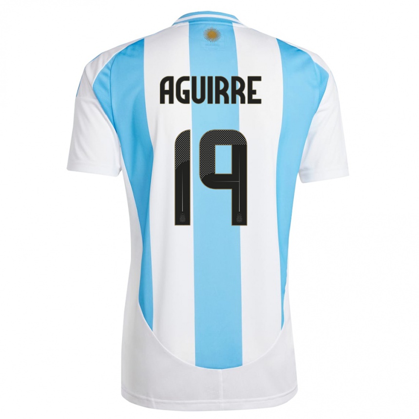 Kinder Fußball Argentinien Brian Aguirre #19 Weiß Blau Heimtrikot Trikot 24-26 T-Shirt Luxemburg