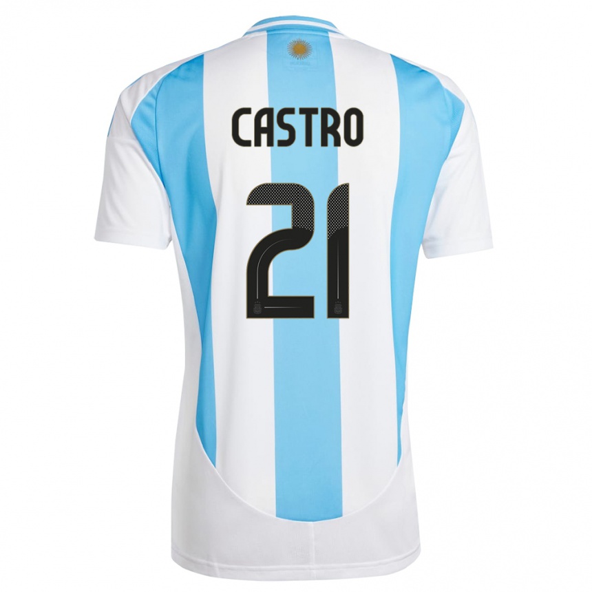 Kinder Fußball Argentinien Santiago Castro #21 Weiß Blau Heimtrikot Trikot 24-26 T-Shirt Luxemburg