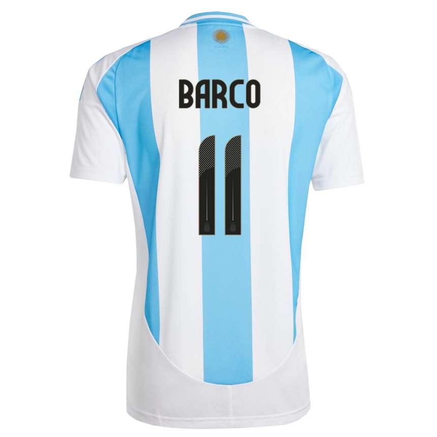 Kinder Fußball Argentinien Ezequiel Barco #11 Weiß Blau Heimtrikot Trikot 24-26 T-Shirt Luxemburg