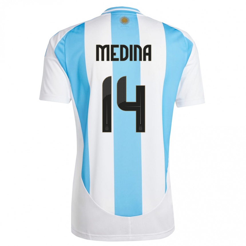 Kinder Fußball Argentinien Facundo Medina #16 Weiß Blau Heimtrikot Trikot 24-26 T-Shirt Luxemburg