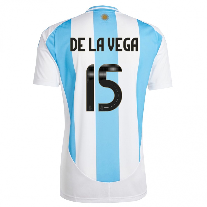 Kinder Fußball Argentinien Pedro De La Vega #15 Weiß Blau Heimtrikot Trikot 24-26 T-Shirt Luxemburg