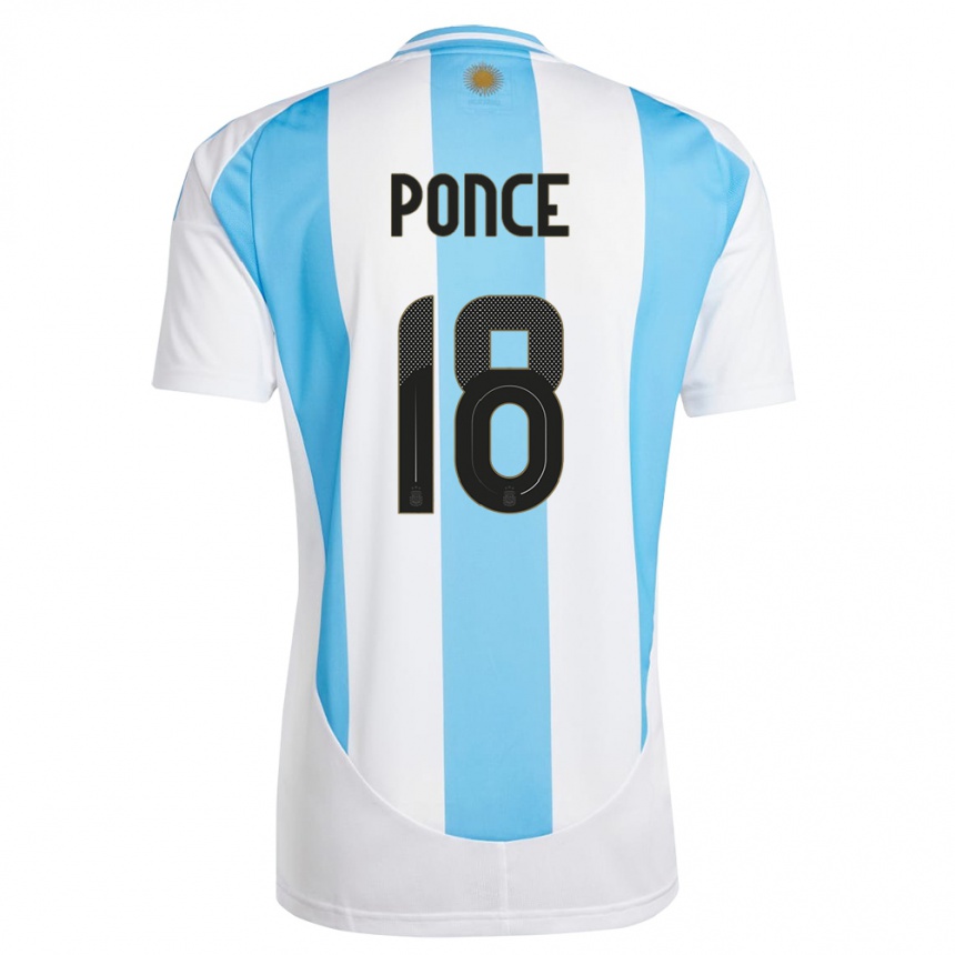 Kinder Fußball Argentinien Ezequiel Ponce #18 Weiß Blau Heimtrikot Trikot 24-26 T-Shirt Luxemburg