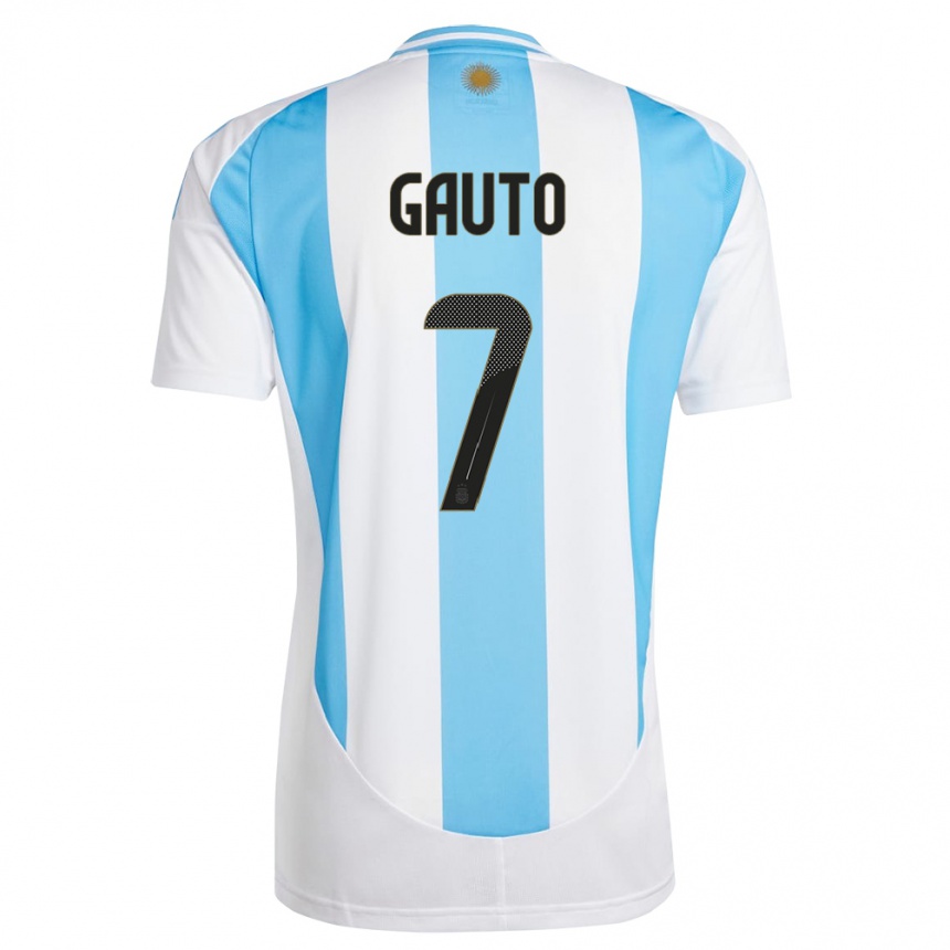 Kinder Fußball Argentinien Juan Gauto #7 Weiß Blau Heimtrikot Trikot 24-26 T-Shirt Luxemburg