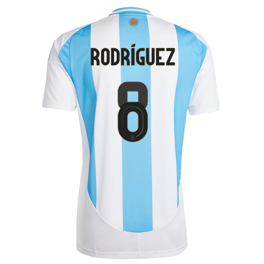 Kinder Fußball Argentinien Agustin Rodriguez #8 Weiß Blau Heimtrikot Trikot 24-26 T-Shirt Luxemburg