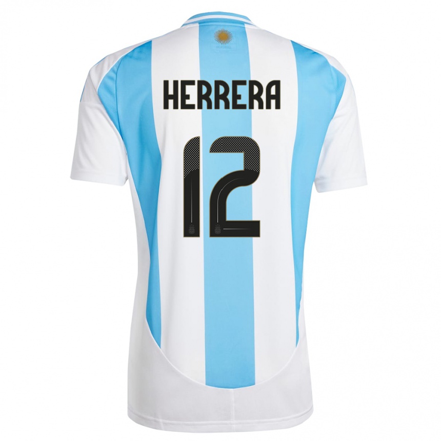 Kinder Fußball Argentinien Franco Herrera #12 Weiß Blau Heimtrikot Trikot 24-26 T-Shirt Luxemburg