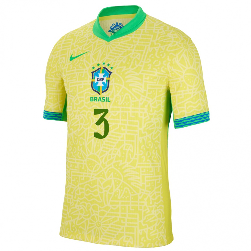 Kinder Fußball Brasilien Eder Militao #3 Gelb Heimtrikot Trikot 24-26 T-Shirt Luxemburg