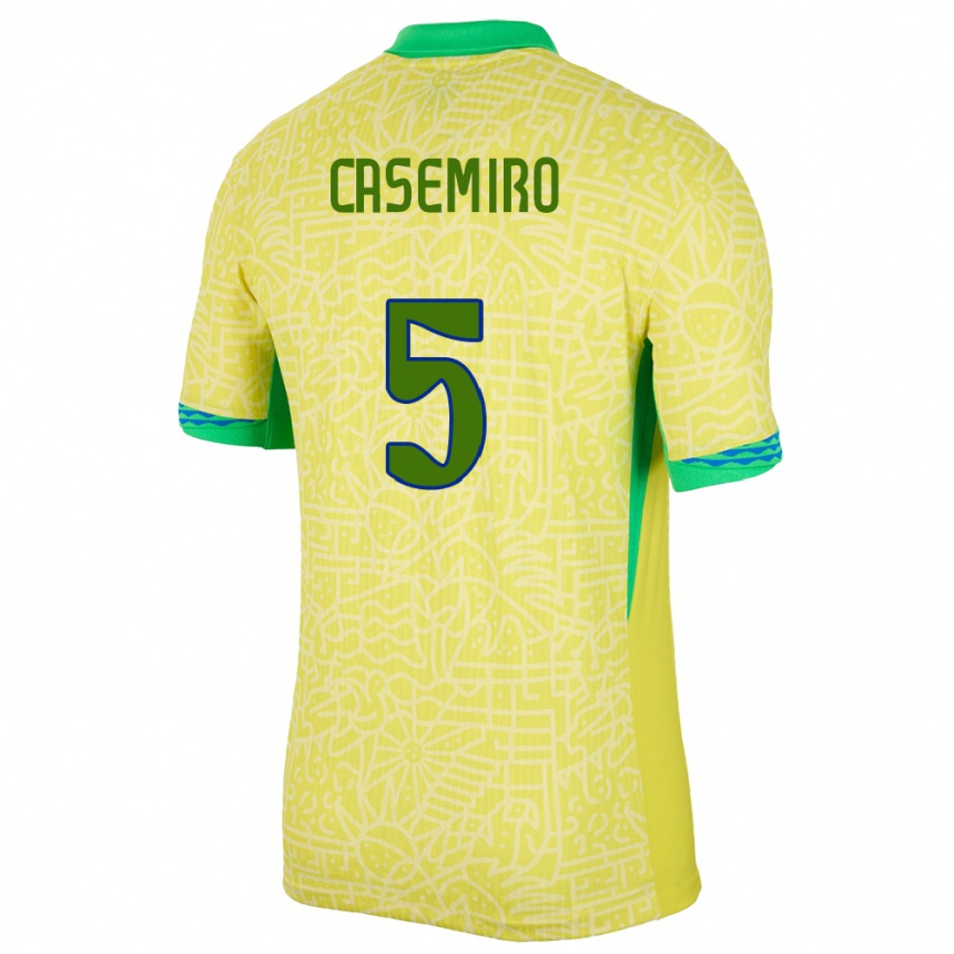 Kinder Fußball Brasilien Casemiro #5 Gelb Heimtrikot Trikot 24-26 T-Shirt Luxemburg