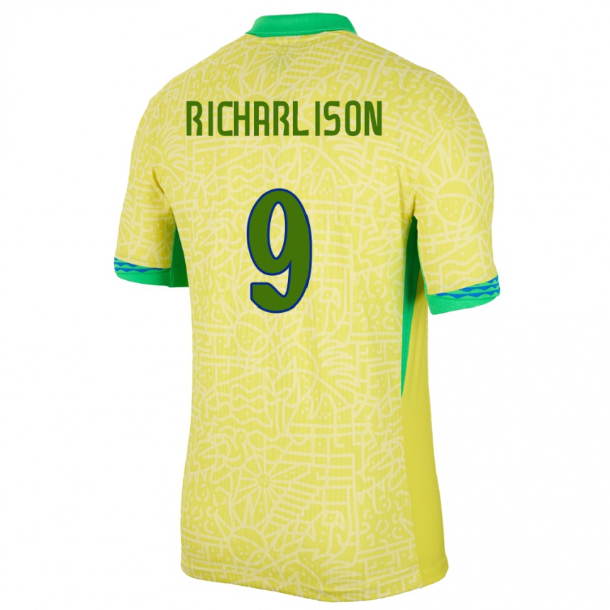 Kinder Fußball Brasilien Richarlison #9 Gelb Heimtrikot Trikot 24-26 T-Shirt Luxemburg