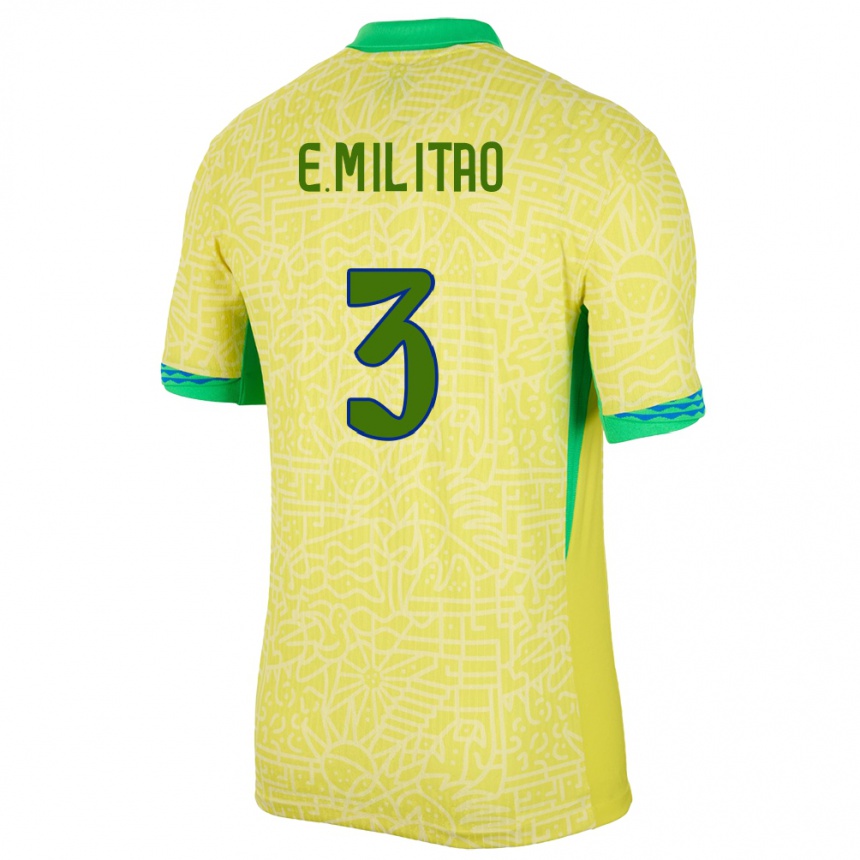 Kinder Fußball Brasilien Eder Militao #3 Gelb Heimtrikot Trikot 24-26 T-Shirt Luxemburg