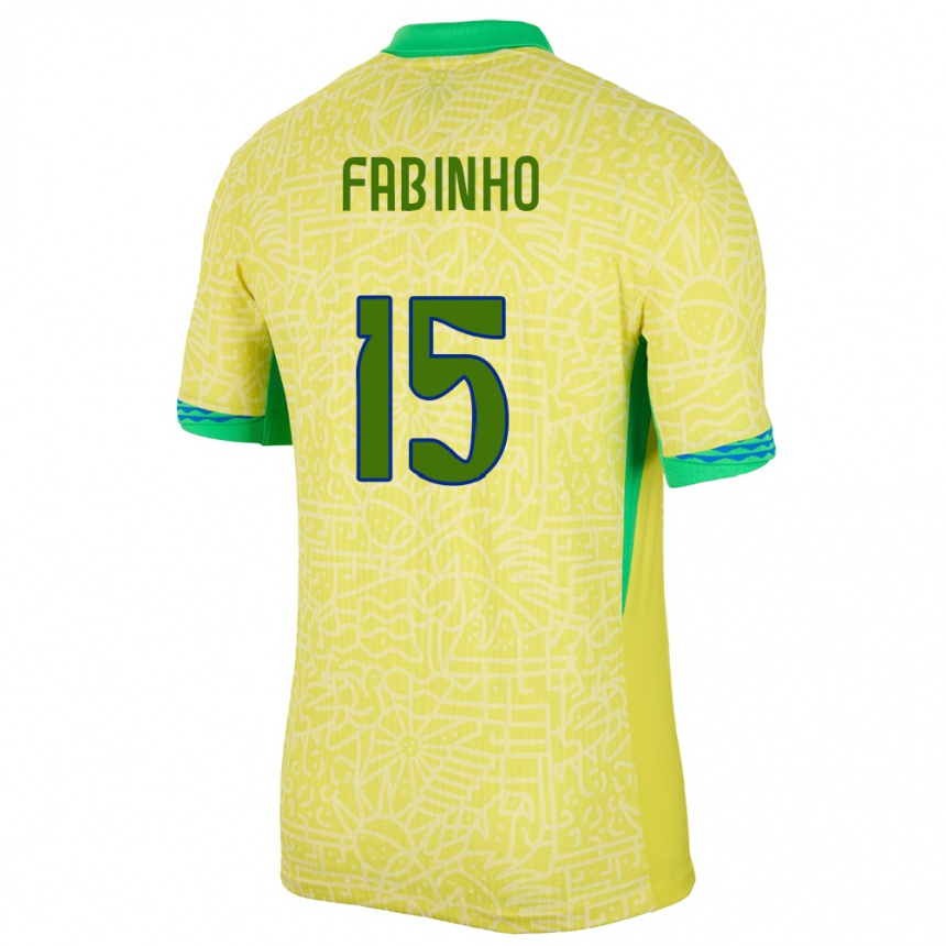 Kinder Fußball Brasilien Fabinho #15 Gelb Heimtrikot Trikot 24-26 T-Shirt Luxemburg