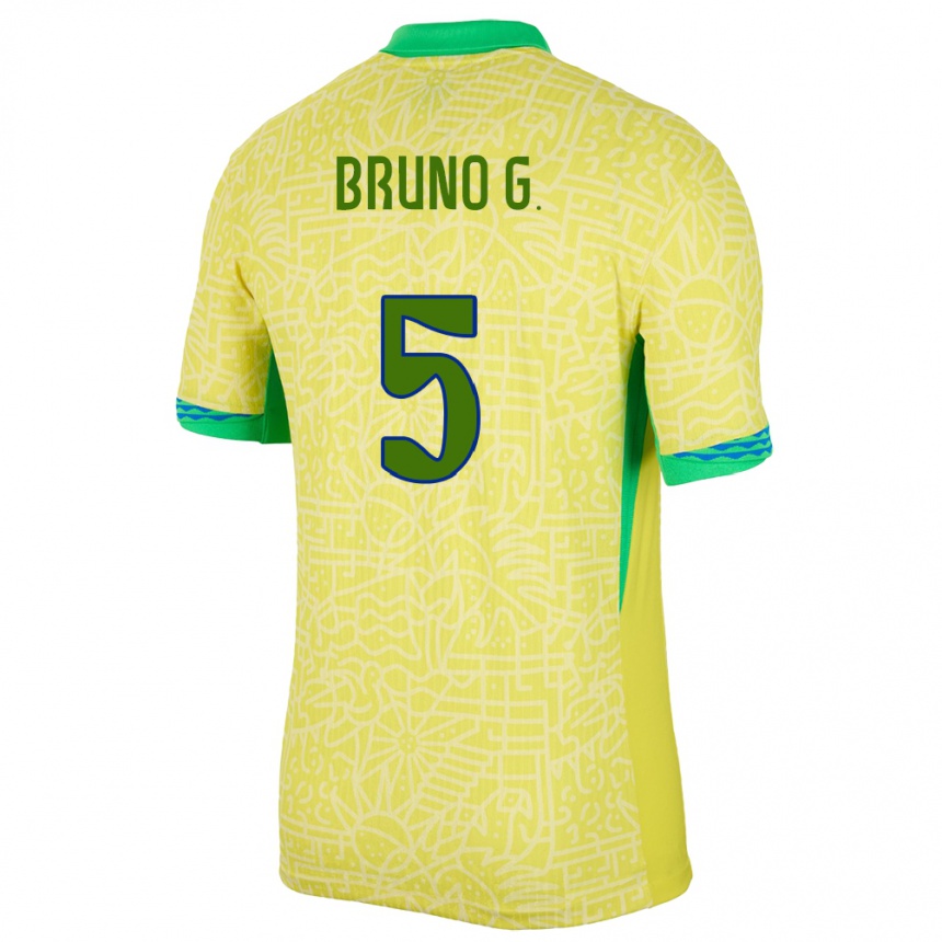 Kinder Fußball Brasilien Bruno Guimaraes #5 Gelb Heimtrikot Trikot 24-26 T-Shirt Luxemburg