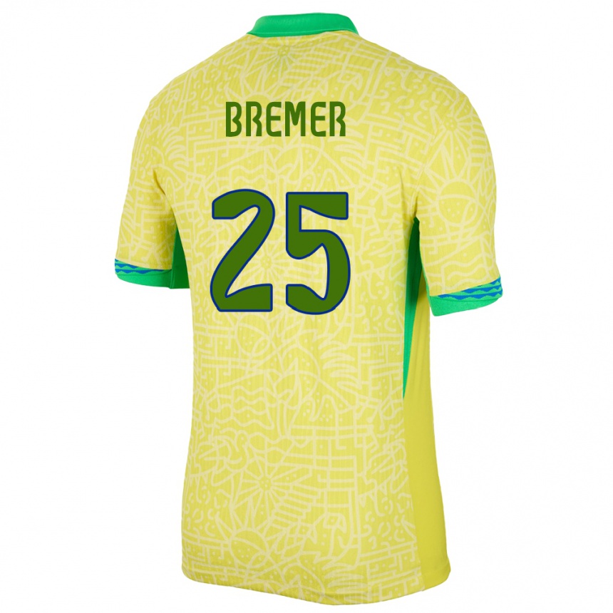 Kinder Fußball Brasilien Bremer #25 Gelb Heimtrikot Trikot 24-26 T-Shirt Luxemburg