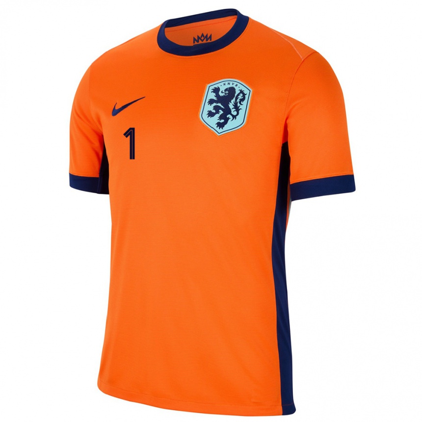 Kinder Fußball Niederlande Daphne Van Domselaar #1 Orange Heimtrikot Trikot 24-26 T-Shirt Luxemburg