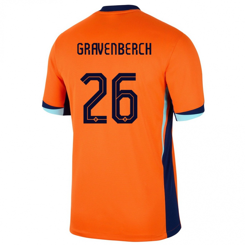 Kinder Fußball Niederlande Ryan Gravenberch #26 Orange Heimtrikot Trikot 24-26 T-Shirt Luxemburg