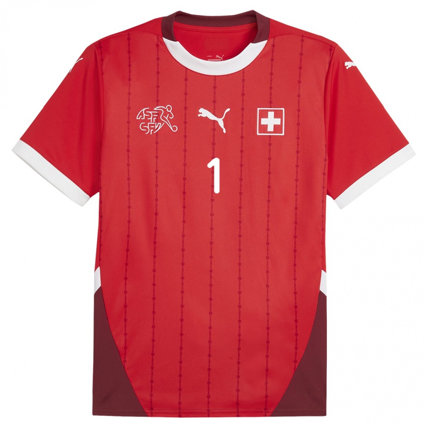 Kinder Fußball Schweiz Gaelle Thalmann #1 Rot Heimtrikot Trikot 24-26 T-Shirt Luxemburg