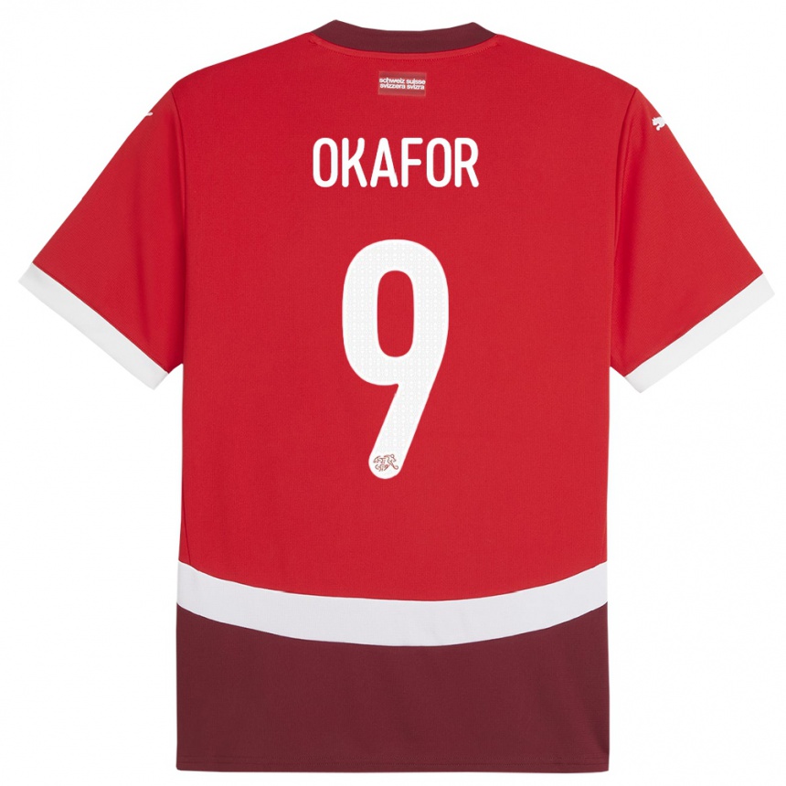 Kinder Fußball Schweiz Noah Okafor #9 Rot Heimtrikot Trikot 24-26 T-Shirt Luxemburg