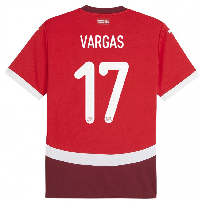 Kinder Fußball Schweiz Ruben Vargas #17 Rot Heimtrikot Trikot 24-26 T-Shirt Luxemburg