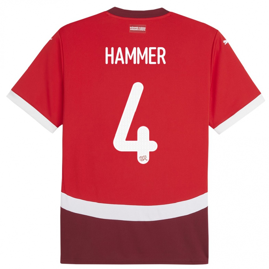 Kinder Fußball Schweiz Pascal Hammer #4 Rot Heimtrikot Trikot 24-26 T-Shirt Luxemburg