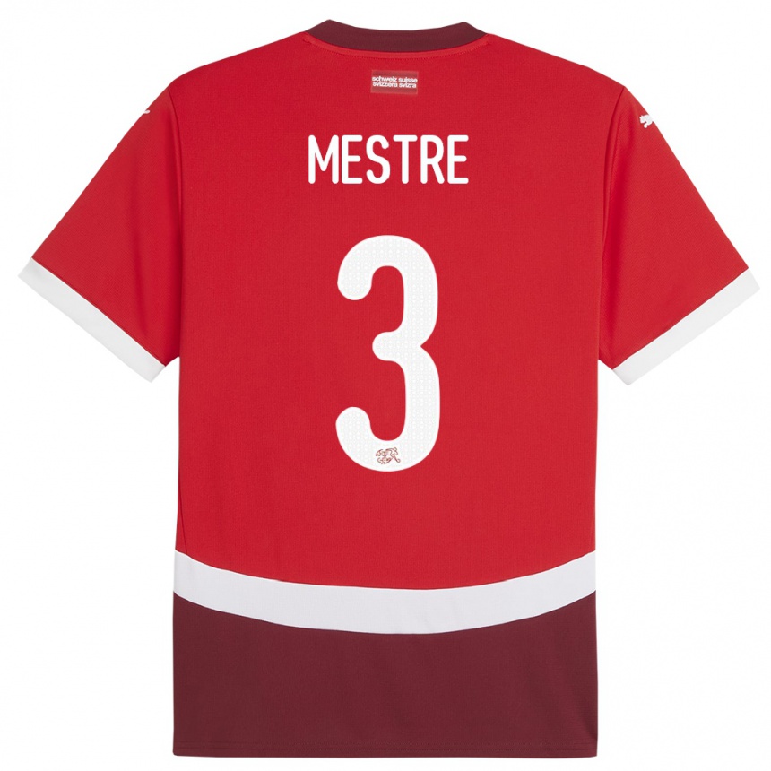 Kinder Fußball Schweiz Luis Mestre #3 Rot Heimtrikot Trikot 24-26 T-Shirt Luxemburg