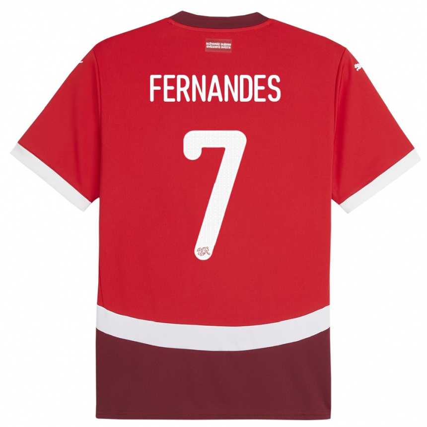 Kinder Fußball Schweiz Ruben Fernandes #7 Rot Heimtrikot Trikot 24-26 T-Shirt Luxemburg