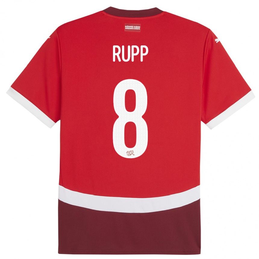 Kinder Fußball Schweiz Noah Rupp #8 Rot Heimtrikot Trikot 24-26 T-Shirt Luxemburg