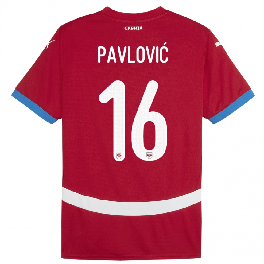 Kinder Fußball Serbien Sara Pavlovic #16 Rot Heimtrikot Trikot 24-26 T-Shirt Luxemburg