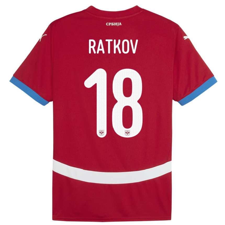 Kinder Fußball Serbien Petar Ratkov #18 Rot Heimtrikot Trikot 24-26 T-Shirt Luxemburg