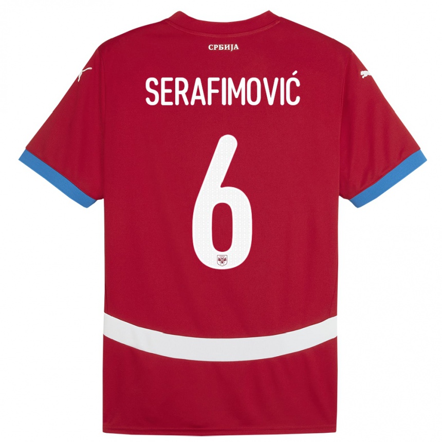 Kinder Fußball Serbien Vojin Serafimovic #6 Rot Heimtrikot Trikot 24-26 T-Shirt Luxemburg