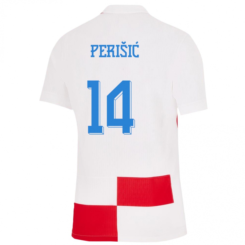 Kinder Fußball Kroatien Ivan Perisic #14 Weiß Rot Heimtrikot Trikot 24-26 T-Shirt Luxemburg