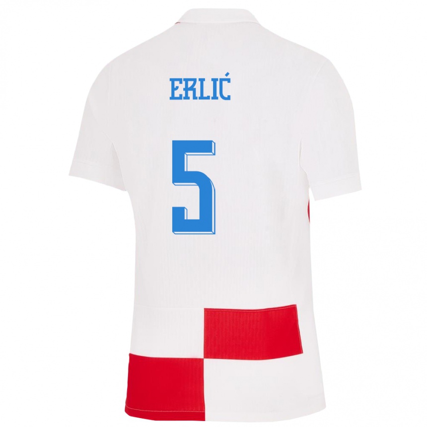 Kinder Fußball Kroatien Martin Erlic #5 Weiß Rot Heimtrikot Trikot 24-26 T-Shirt Luxemburg