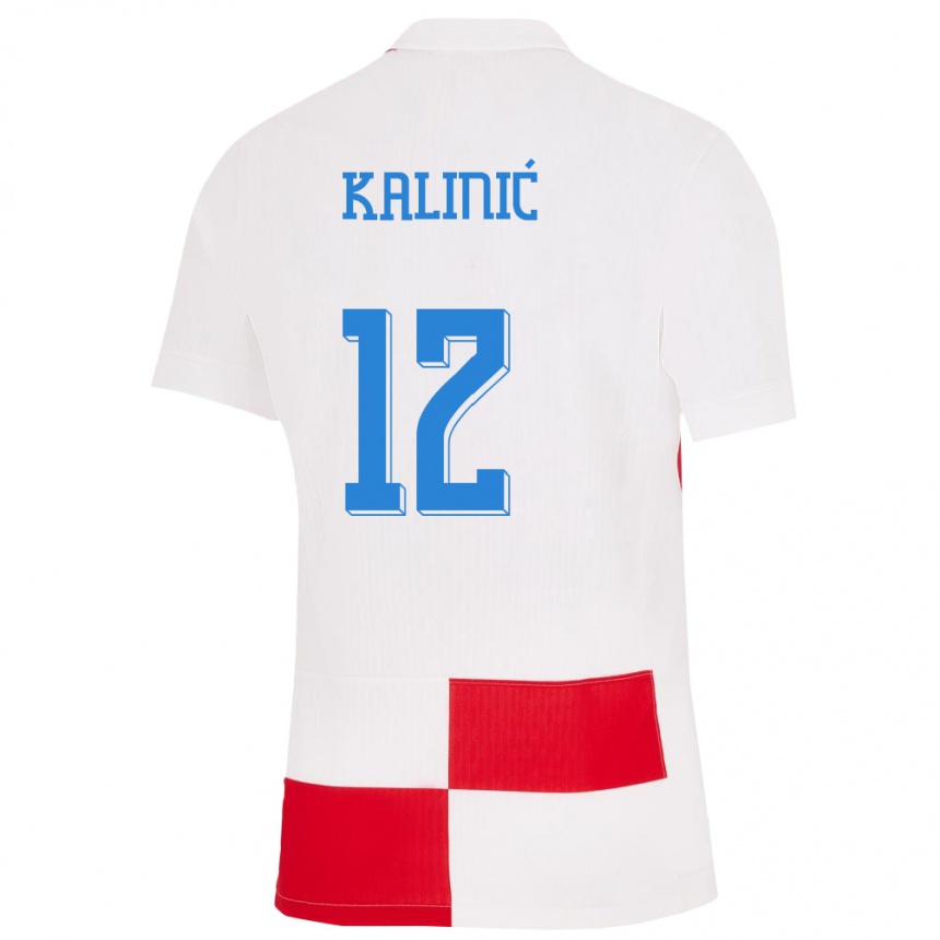 Kinder Fußball Kroatien Lovre Kalinic #12 Weiß Rot Heimtrikot Trikot 24-26 T-Shirt Luxemburg