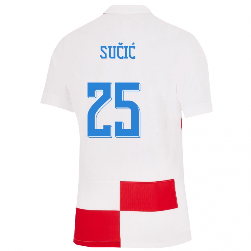 Kinder Fußball Kroatien Luka Sucic #25 Weiß Rot Heimtrikot Trikot 24-26 T-Shirt Luxemburg