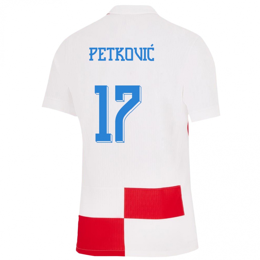 Kinder Fußball Kroatien Bruno Petkovic #17 Weiß Rot Heimtrikot Trikot 24-26 T-Shirt Luxemburg