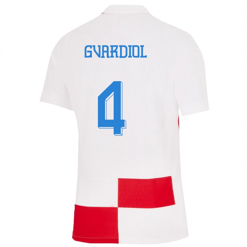 Kinder Fußball Kroatien Josko Gvardiol #4 Weiß Rot Heimtrikot Trikot 24-26 T-Shirt Luxemburg