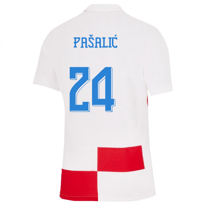 Kinder Fußball Kroatien Marco Pasalic #24 Weiß Rot Heimtrikot Trikot 24-26 T-Shirt Luxemburg