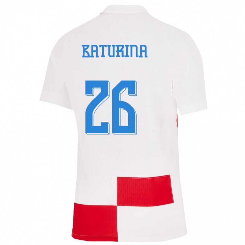 Kinder Fußball Kroatien Martin Baturina #26 Weiß Rot Heimtrikot Trikot 24-26 T-Shirt Luxemburg