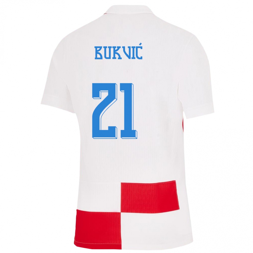 Kinder Fußball Kroatien Domagoj Bukvic #21 Weiß Rot Heimtrikot Trikot 24-26 T-Shirt Luxemburg