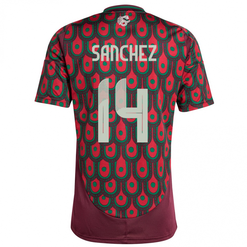 Kinder Fußball Mexiko Erick Sanchez #14 Kastanienbraun Heimtrikot Trikot 24-26 T-Shirt Luxemburg