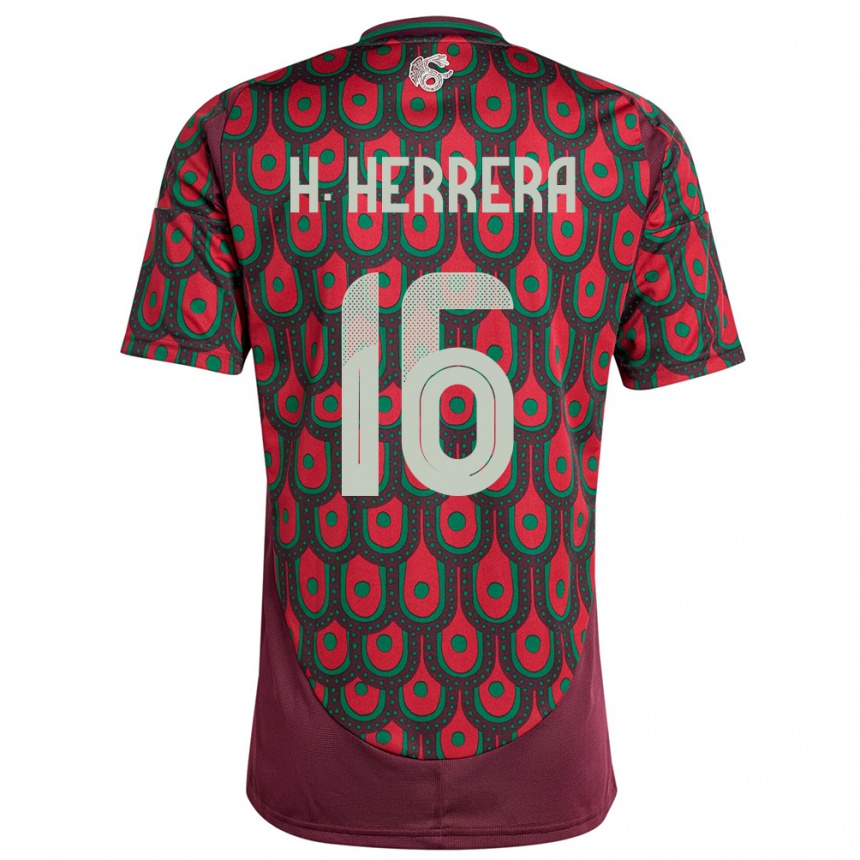 Kinder Fußball Mexiko Hector Herrera #16 Kastanienbraun Heimtrikot Trikot 24-26 T-Shirt Luxemburg