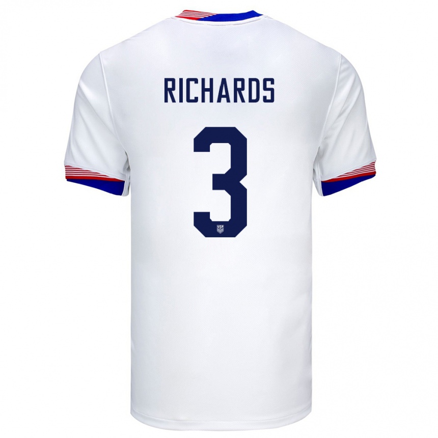 Kinder Fußball Vereinigte Staaten Chris Richards #3 Weiß Heimtrikot Trikot 24-26 T-Shirt Luxemburg