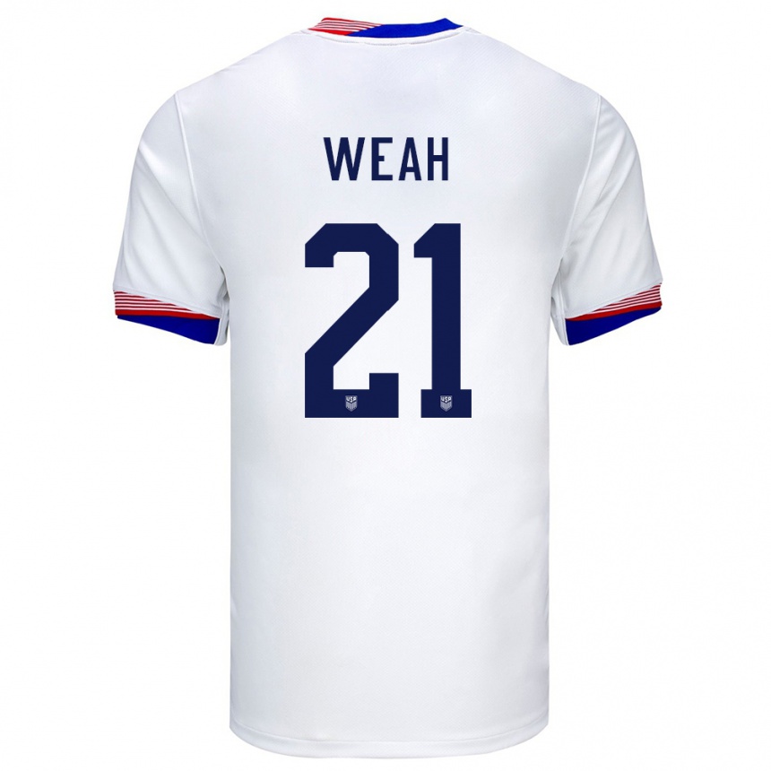 Kinder Fußball Vereinigte Staaten Timothy Weah #21 Weiß Heimtrikot Trikot 24-26 T-Shirt Luxemburg