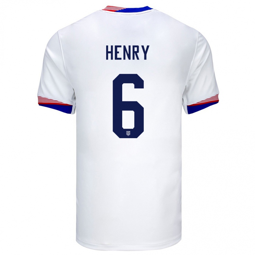 Kinder Fußball Vereinigte Staaten Kobi Henry #6 Weiß Heimtrikot Trikot 24-26 T-Shirt Luxemburg