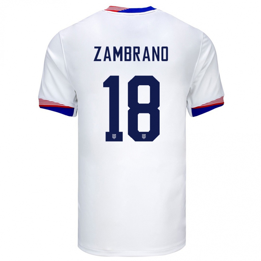 Kinder Fußball Vereinigte Staaten Marcos Zambrano #18 Weiß Heimtrikot Trikot 24-26 T-Shirt Luxemburg