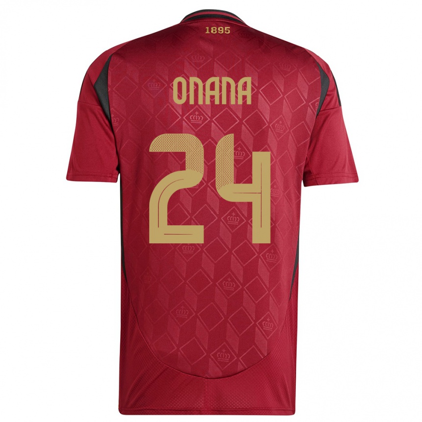 Kinder Fußball Belgien Amadou Onana #24 Burgund Heimtrikot Trikot 24-26 T-Shirt Luxemburg