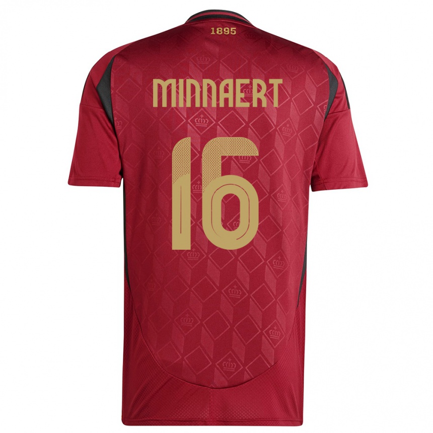 Kinder Fußball Belgien Marie Minnaert #16 Burgund Heimtrikot Trikot 24-26 T-Shirt Luxemburg