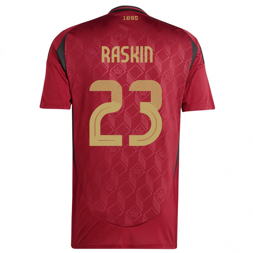 Kinder Fußball Belgien Nicolas Raskin #23 Burgund Heimtrikot Trikot 24-26 T-Shirt Luxemburg